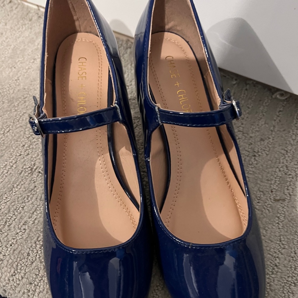 Chase + Chloe Blue Block Heel Mary Janes